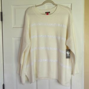 NWT Vince Camuto Plus Size Crewneck Sequin Stripe Long Sleeve Sweater, Size XXL
